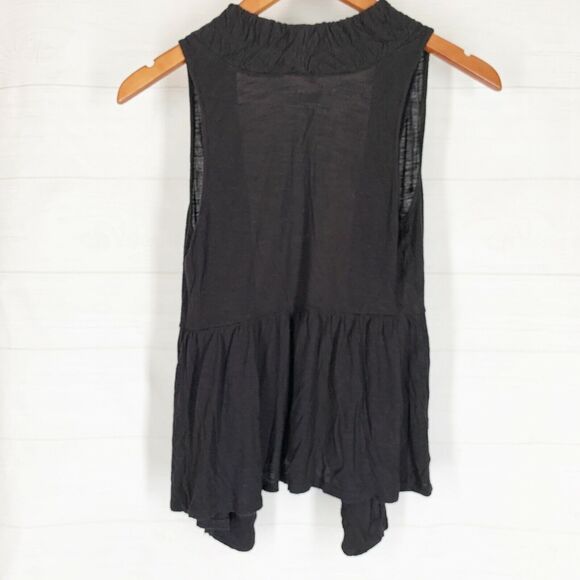 Decree S Top Solid Black Sleeveless Layer with Peplum Open Front Festivals! - Picture 5 of 7